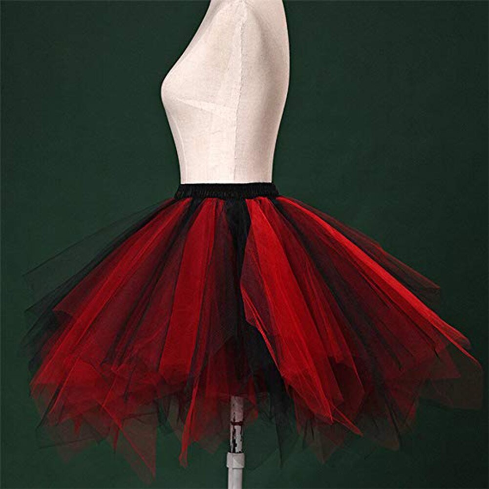 Short Petticoat Tulle Skirts Womens Elastic Stretchy Layers Summer Adult Tutu Skirt Swing Rockabilly Underskirt: Red and Black