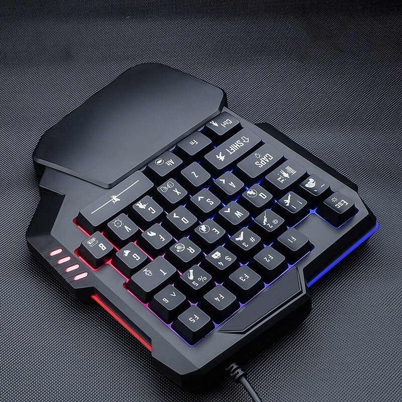 Clavier de jeu clavier à une main Mini clavier de jeu couleur LED clavier ergonomique rétro-éclairé idéal pour les jeux d'action Esports