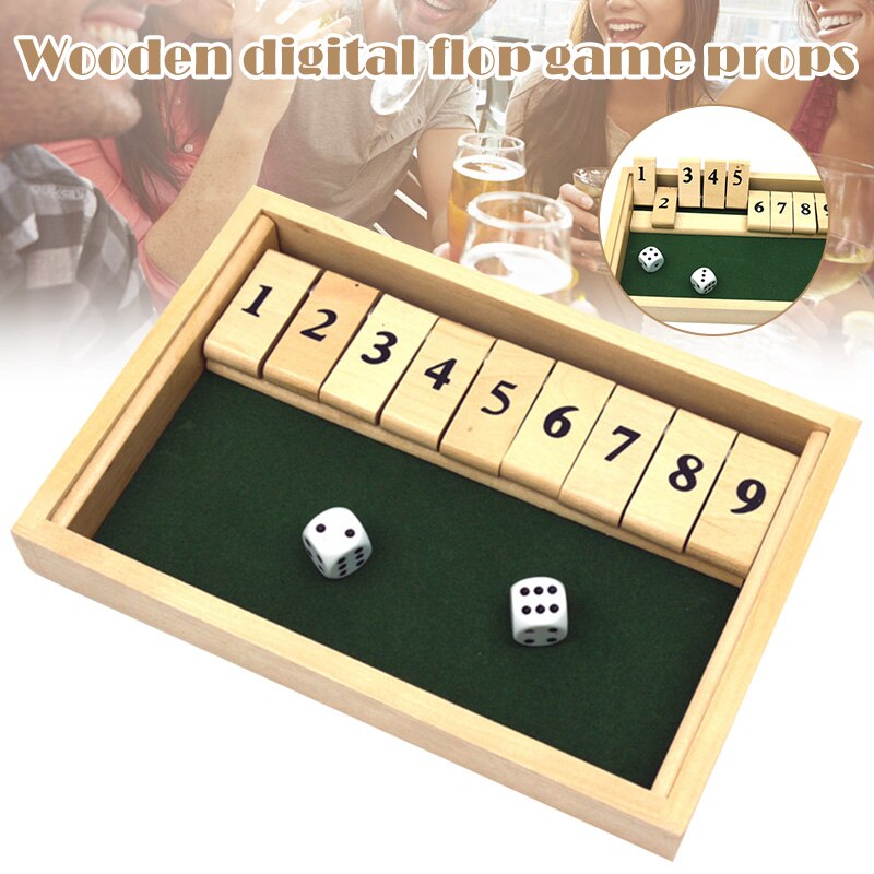 Flop Games Shut Box Wooden Board Game with Dice for Classroom Home Party Kid Adults AN88