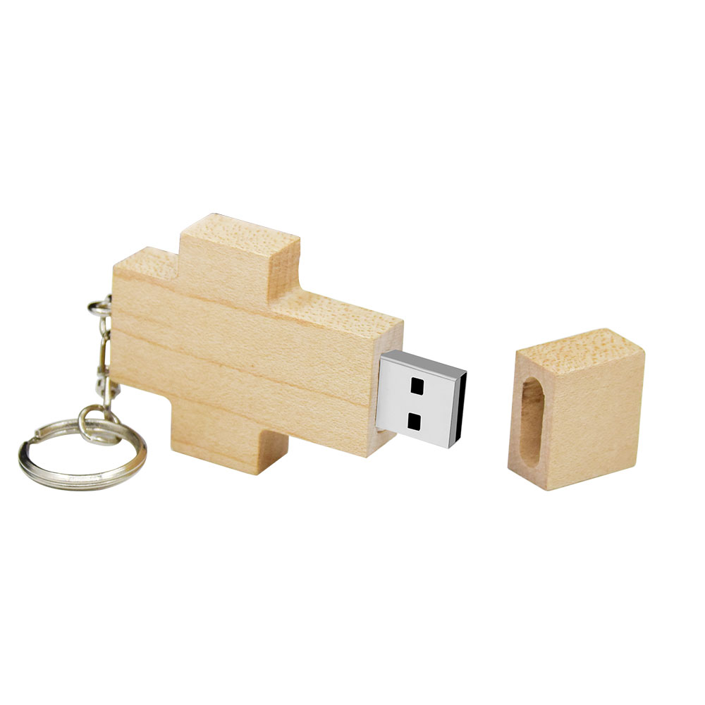 USB (gratis logo) creatief houten kruis Christian usb 2.0 flash drive 4GB 8GB 16GB 32GB 64GB pen drive memory stick Flash Disk: WIT / 16 GB