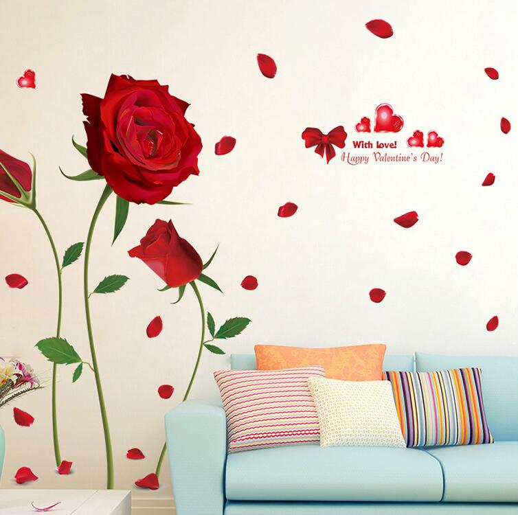 Aftagelig rød rose life is the flower citat vægklistermærke vægmaleri mærkat hjem værelse kunst indretning gør-det-selv romantisk dejlig 6055