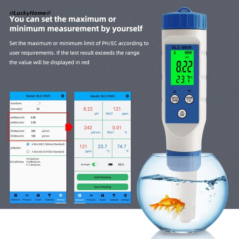 Ph-mètre numérique 5 en 1 avec TDS/EC/salinité/mesure de température, testeur multi-paramètres étanche et très précis