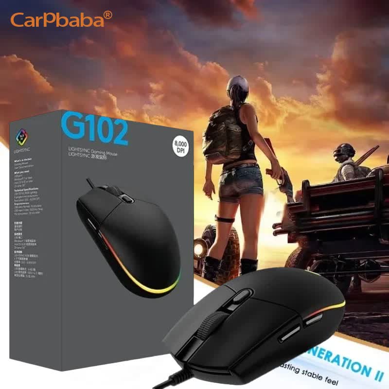 Carpbaba G102 Wired Lightweight Computer Mouse 1000dpi RGB Ergonomic Esports Gaming Mouse PC Gaming Laptop Office Accessories