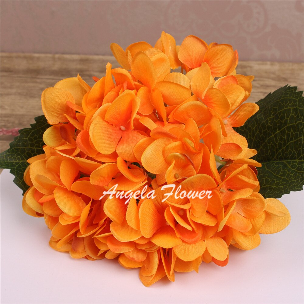 Hei -q 1 stk 46cm kunstige blomster hortensia blomster 7 farger hjemmedekorasjoner for bryllupsfest fotografering: Oransje