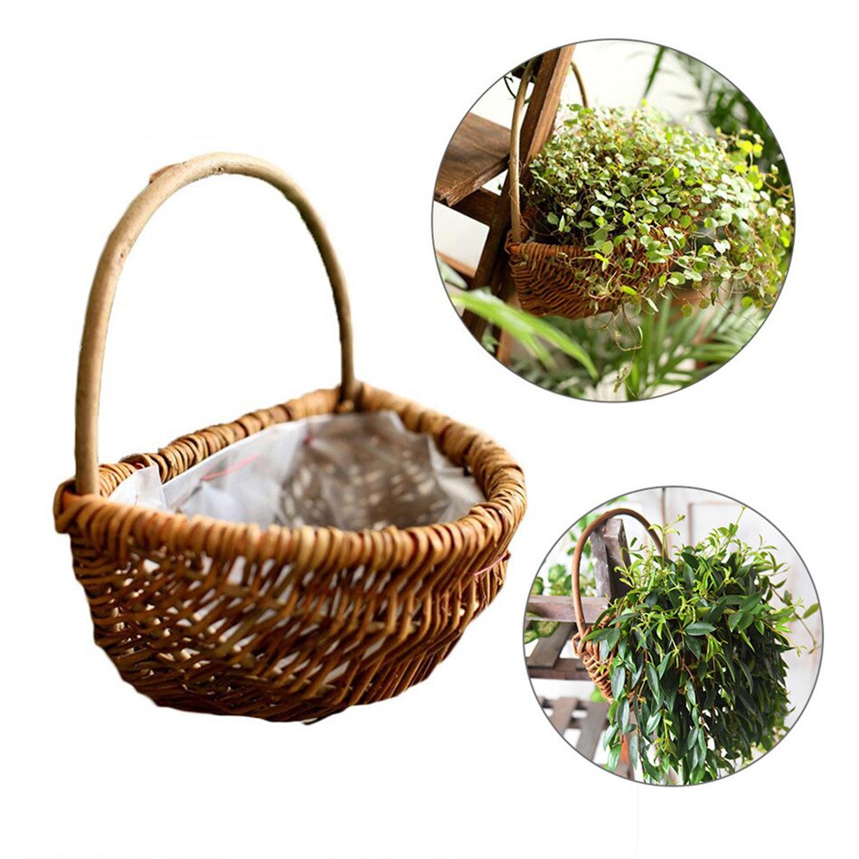 Outdoor Picnic Basket Hand-woven Flower Basket Multifunctional Storage Decorative Flower Pot Craft Wall-mounted Home Decoration
