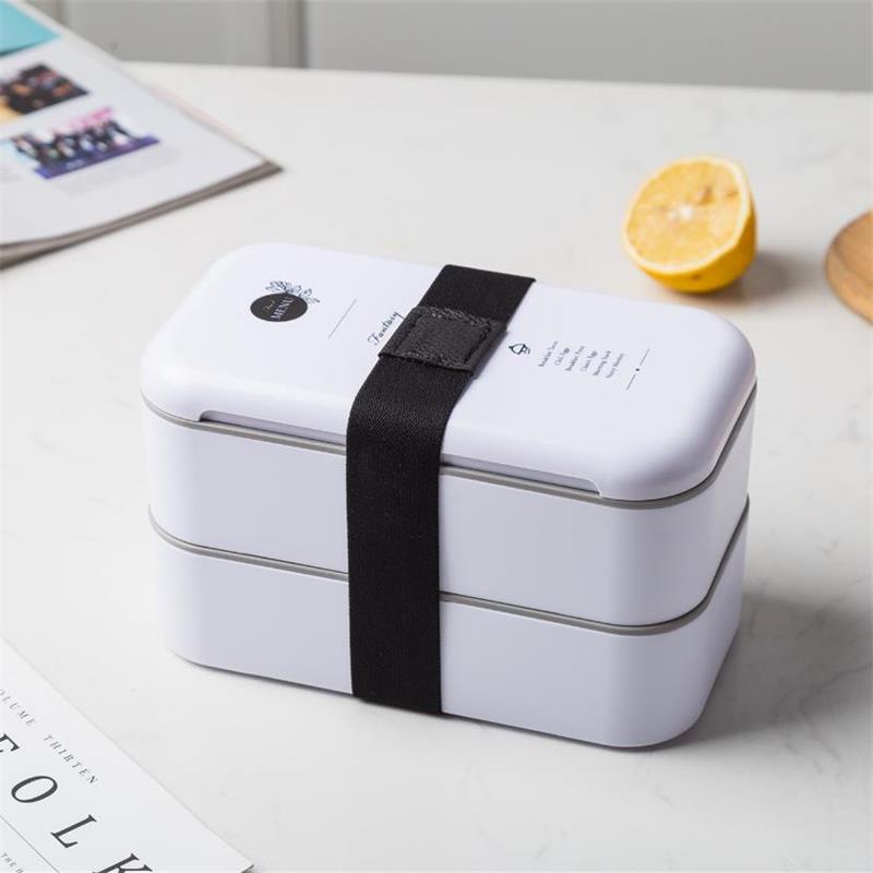 1000ml Portable 2 Layers Bento Box Food Container Plastic Leakproof Keep Warm Lunch Box Microwave Food Storage Box With Spoons: White