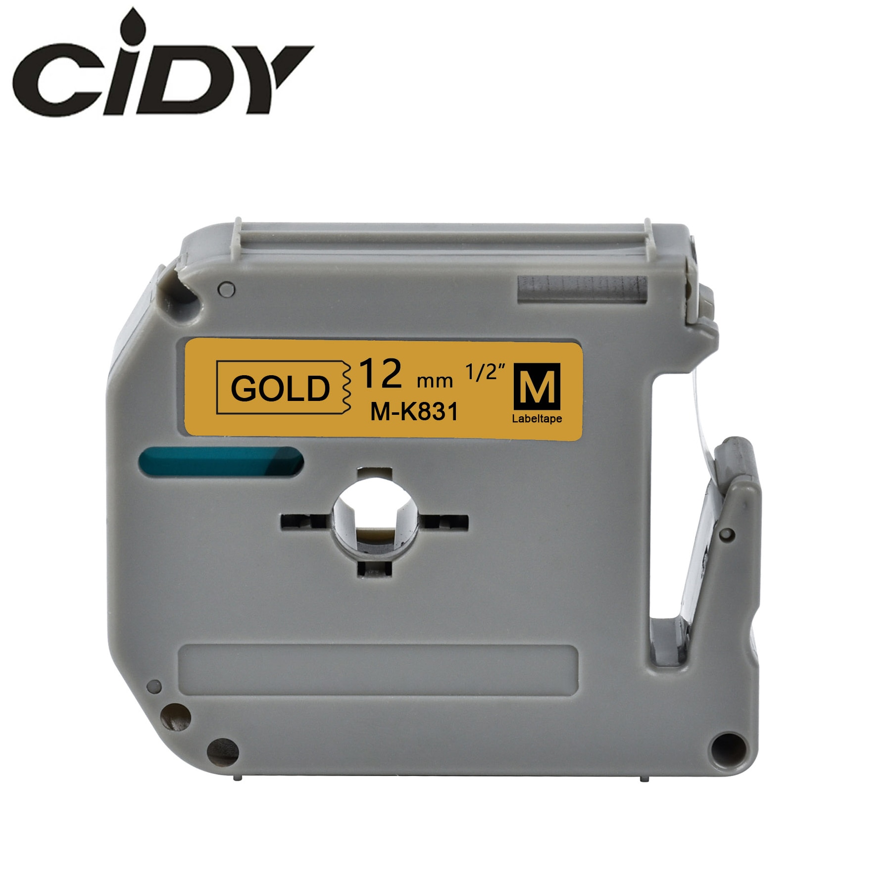 Cidy  mk831 mk 831 m-k831 12mm sort på guld etikettape til pt -65 pt-70 pt-80 pt-90 pt-m95 pt-100 pt-110 pt-45m etiketprinter