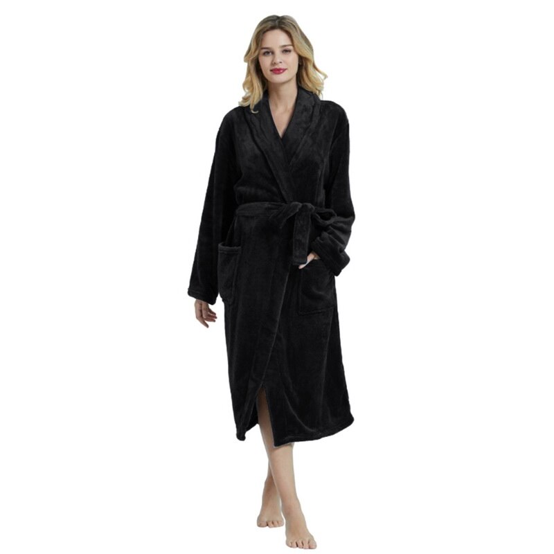 Men's Waffle Hotel Bathrobe Spa Robe Water Absorbing Nightgown Japanese-style Kimono Shawl Collar robe Night Gown: Women Black / L