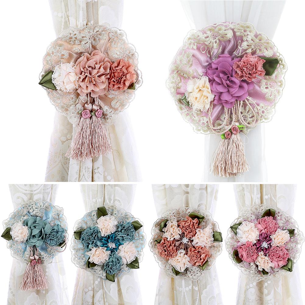 2 Stuks Bloemen Gordijn Tieback Elasticiteit Gordijn Bandjes Metalen Strass Gordijnen Houder Clips Bloem Vormige Gordijn Accessoires