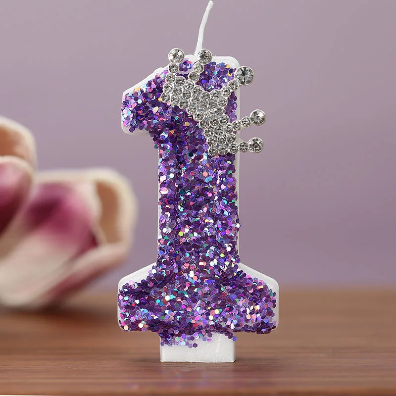 Purple crown Birthday Candles number 0 to 9 Princess cake decoration candles Anniversary Party decorations