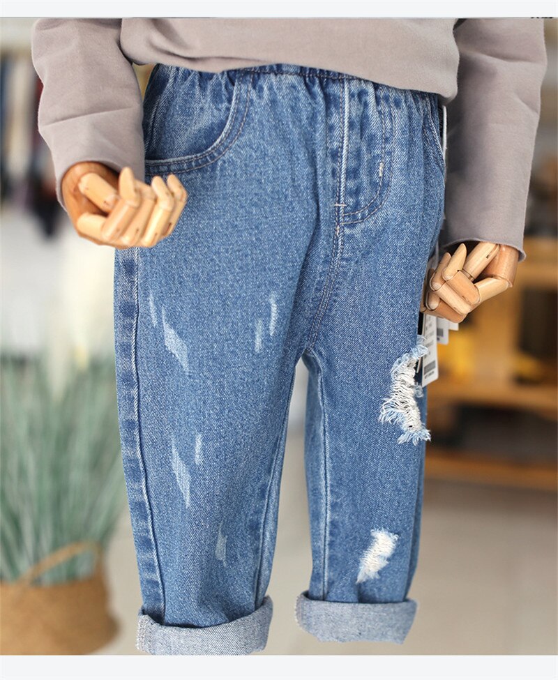 2 3 4 5 6 años niños pequeños Jeans Casual Hole Denim Pantalones para niño elástico cintura bebé niño primavera otoño pantalones