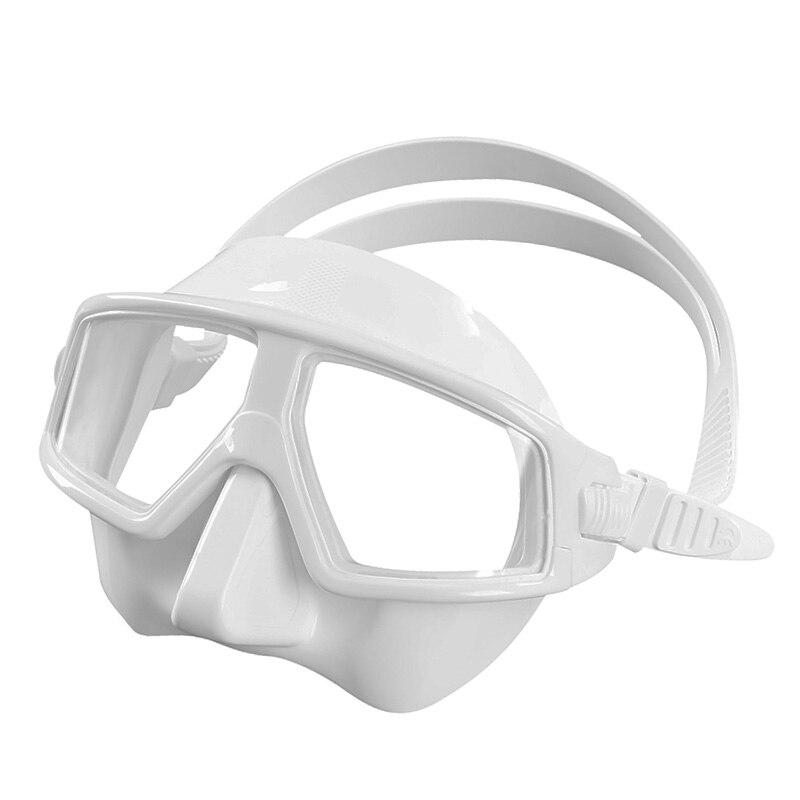 Freediving Mask - Low Volume - Anti-Fog Lens - Silicone Skirt & Strap - Adjustable PC Buckle: White