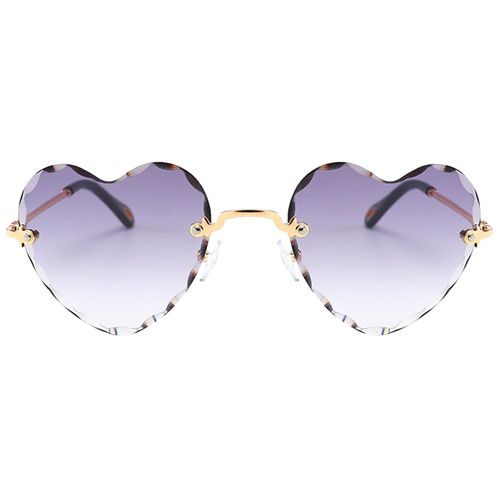 Vrouwen Stijlvolle Hartvormige Randloze Zonnebril Dunne Metalen Frame Uv-bescherming Zonnebril Voor Voor Strand Festival Vissen: Gray