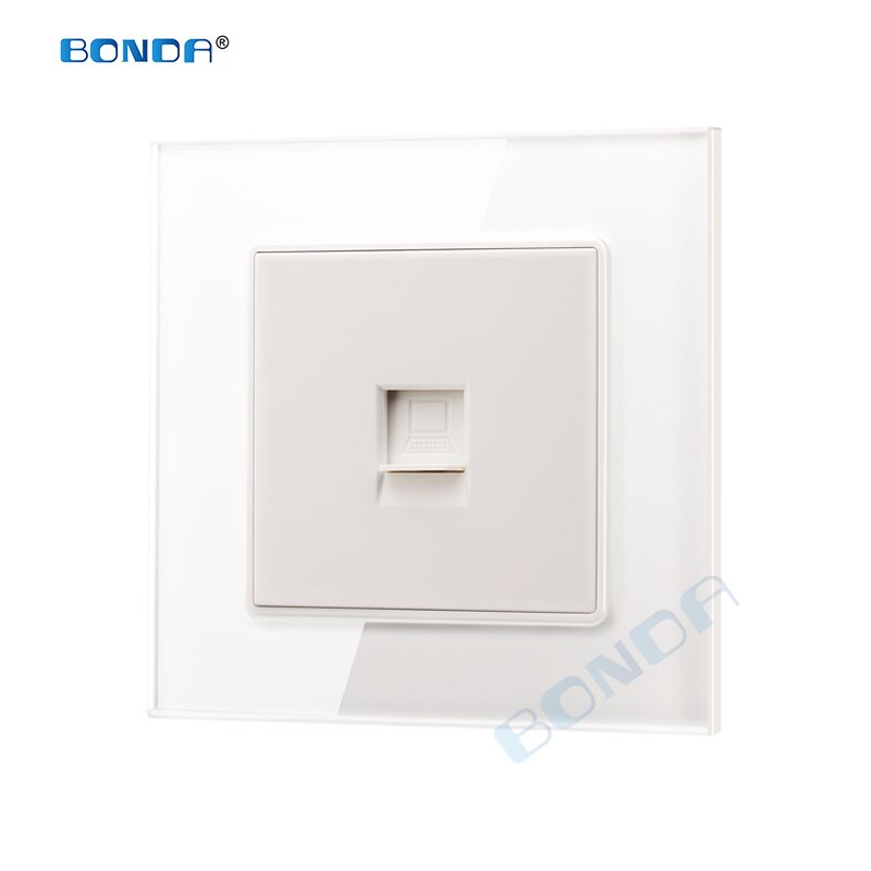 BONDA low current socket, Network socket, wall socket, coaxial wall-mounted output panel socket, crystal tempered glass 86*86mm: Internet  white