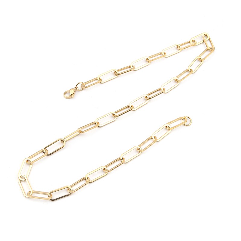 304 rustfrit stål link kabel kæde halskæde rose guld sølv farve ovale binders kæde smykker kvinder mænd 59.5cm/45cm, 1pc: Guldfarve / 59.5cm lange