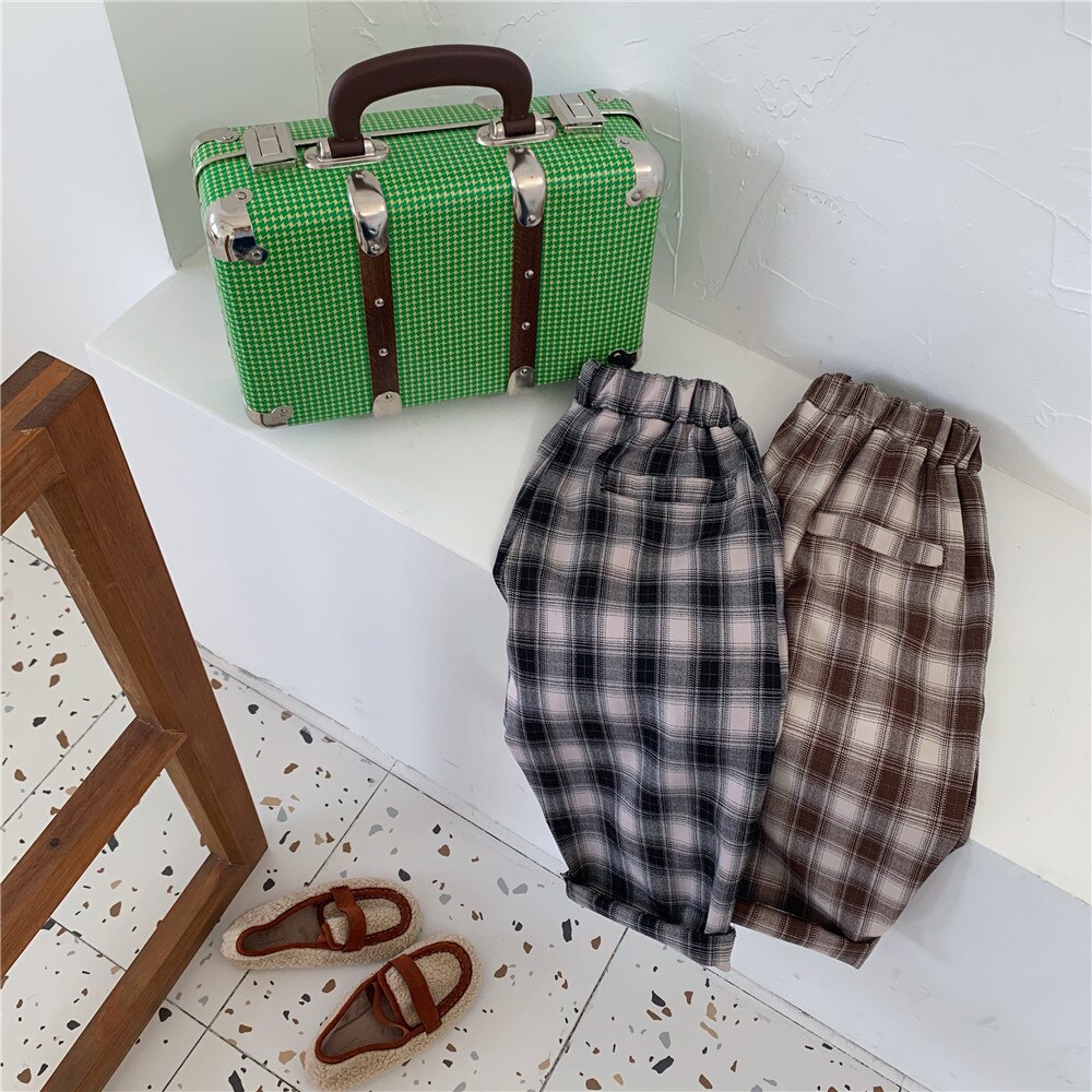 garçons et filles coton Plaid pantalon décontracté enfant en bas âge enfants automne pantalon droit petits enfants pantalons amples