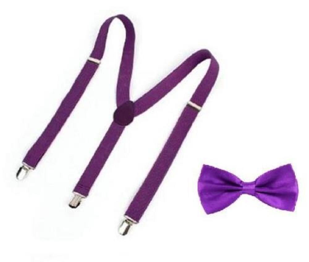 Men's Adult Matching Suspenders Braces & Pre-Tied Bow Tie Combo Sets Fancy Costume: Purple