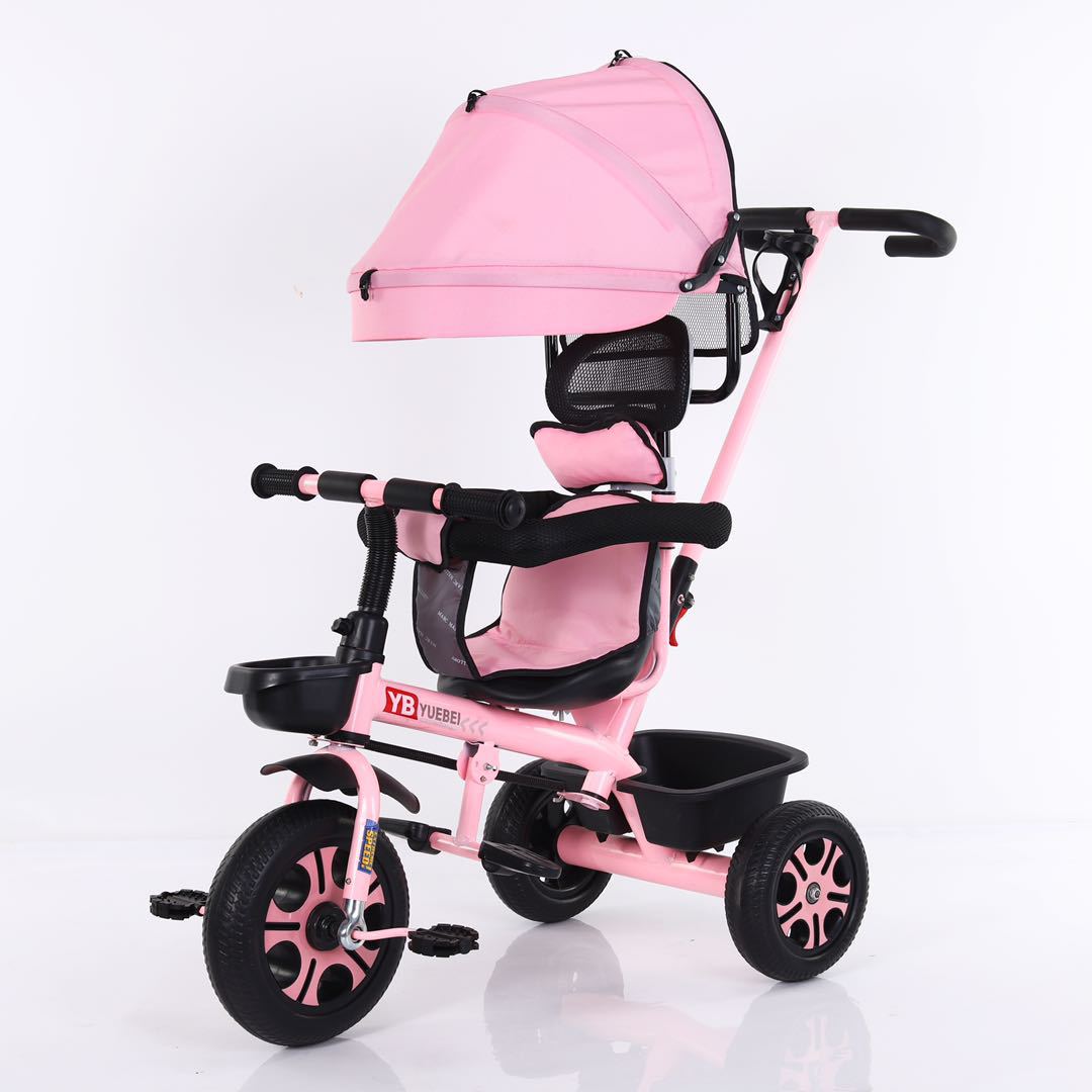 Baby stroller children's tricycle baby bicycle baby trolley 1-3-5 children's tricycle: Pink with shed