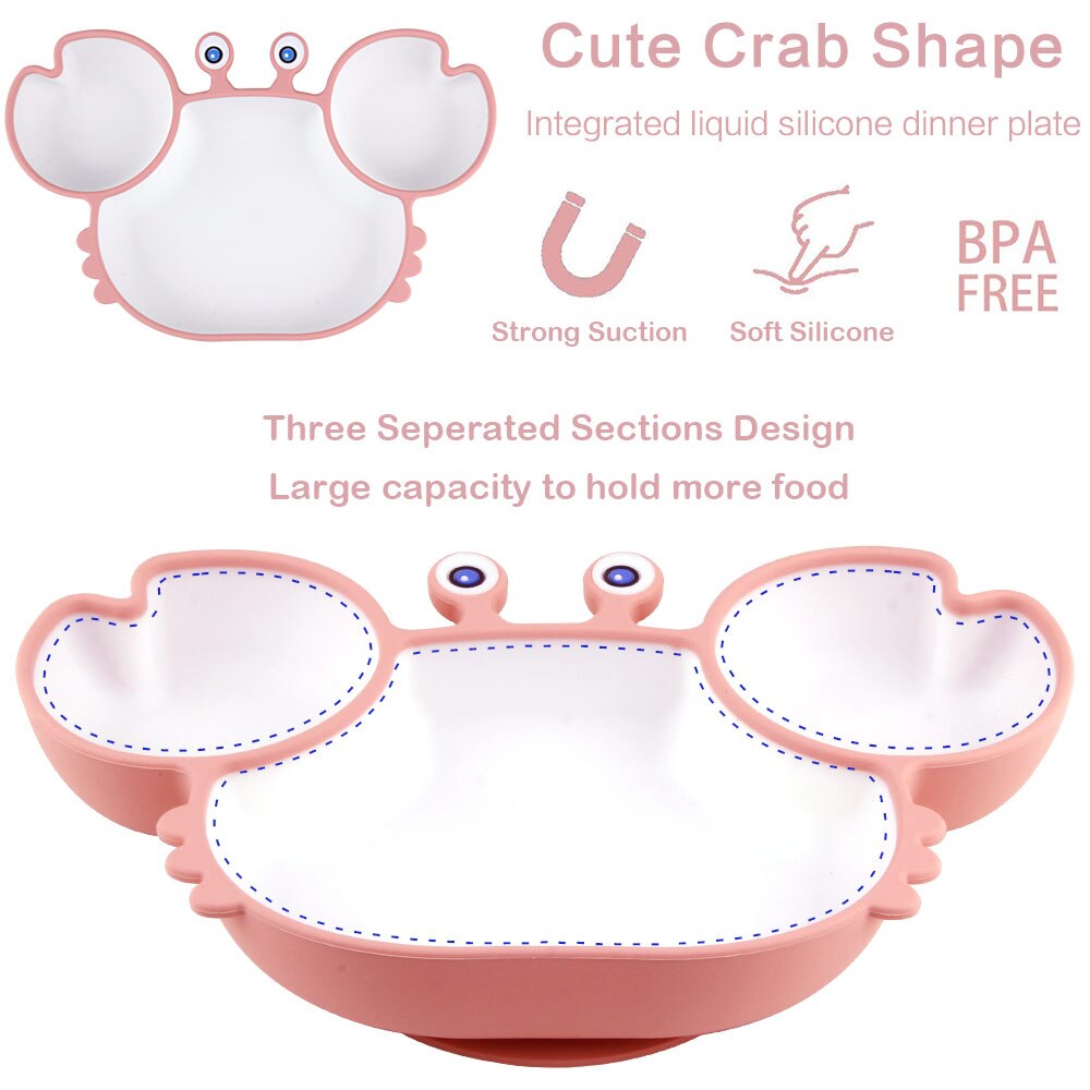 Crab Suction Cup Plate Dispensing Silicone Baby Dishes Set Children's Spoon Compartment Kids Tableware Feeding Kit Food Bowl