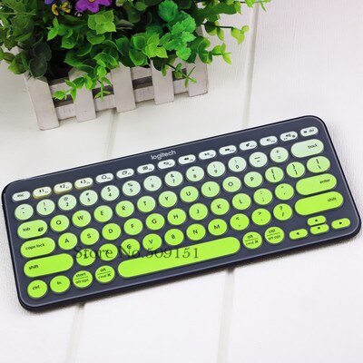 Silikone tastatur cover beskytter til logitech  k380 bluetooth multi-enheds tastatur vandtæt trådløs desktop støv hud film: Gradvis grøn
