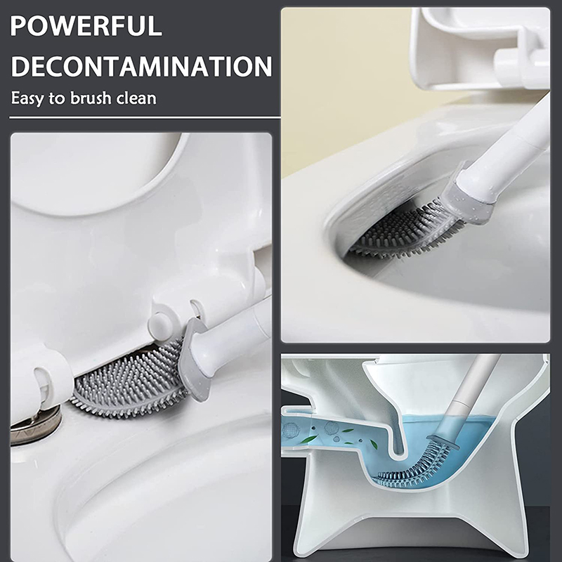 WIKHOSTAR Wall Mounted Toilet Brush Silicone Flat Brush Head Toilet Brush Cleaner Brush Set Toilet Cleaning Brush Bathroom
