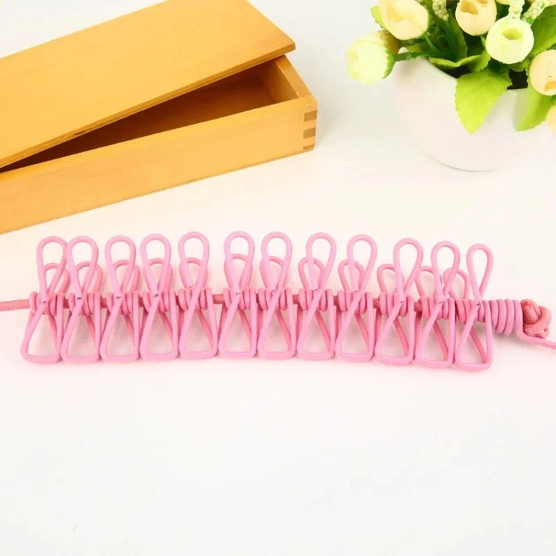 Corde à linge Portable avec 12 Clips (rétractable), corde à vêtements, support de séchage, corde à linge en tissu pour l'extérieur