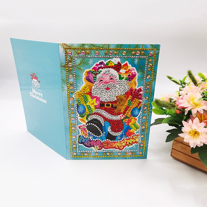 1Pcs Cartoon Paper Greeting Postcards Craft 5D DIY Diamond Painting Kids Festival Greet Cards Mini Santa Claus Merry Christmas