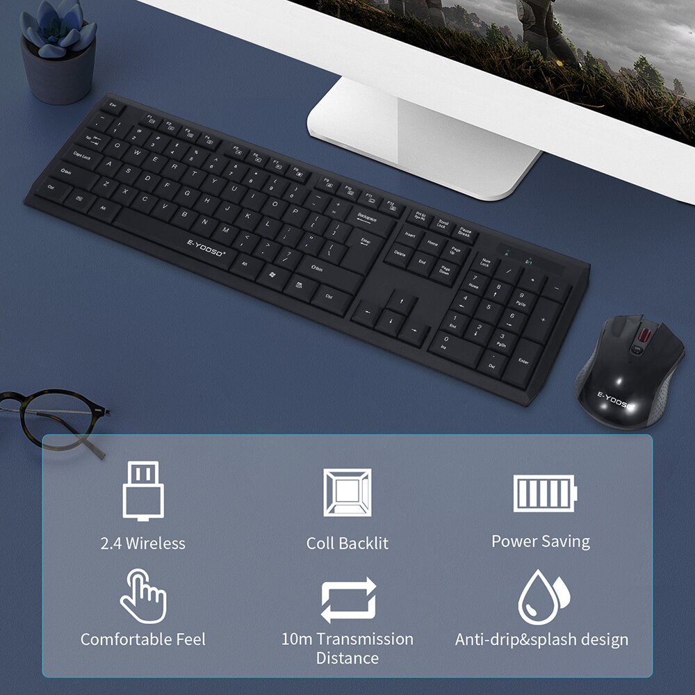 2.4G USB Wireless tastiera e Mouse Combo Mini Multimedia tastiera Full-size Set di Mouse per Computer Notebook Laptop Desktop