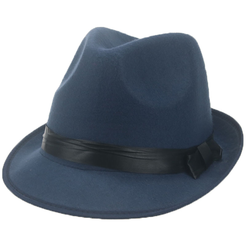 Fedoras-sombrero de ala corta con lazo para hombre y mujer, cinta de Panamá, sombrero de vaquero, vestido de vaquera, decoración de boda, sombrero fedora: navy