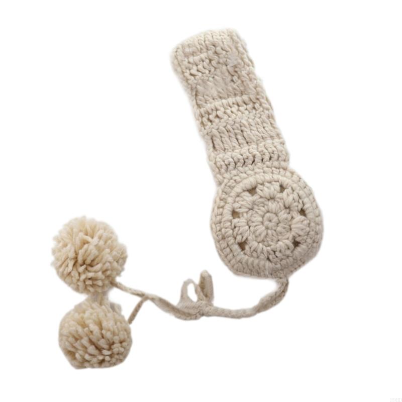 Cache-oreilles en tricot pour femmes, bandeau chauffe-oreille en Crochet, cache-oreilles en tricot avec pompons, cache-oreilles chauds d'hiver: Beige