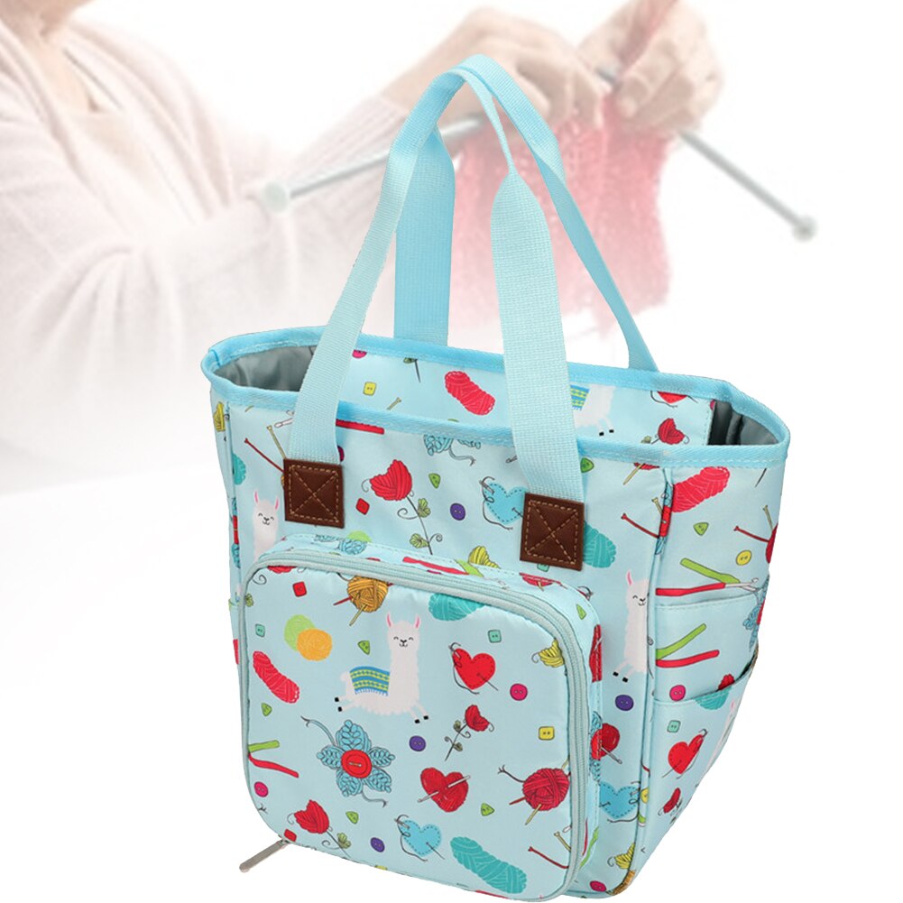 Needles Knitting Bag Yarn Storage Large Capacity Zipper Closure Sewing Accessories Printed Crochet Hooks Tote Organizer Travel