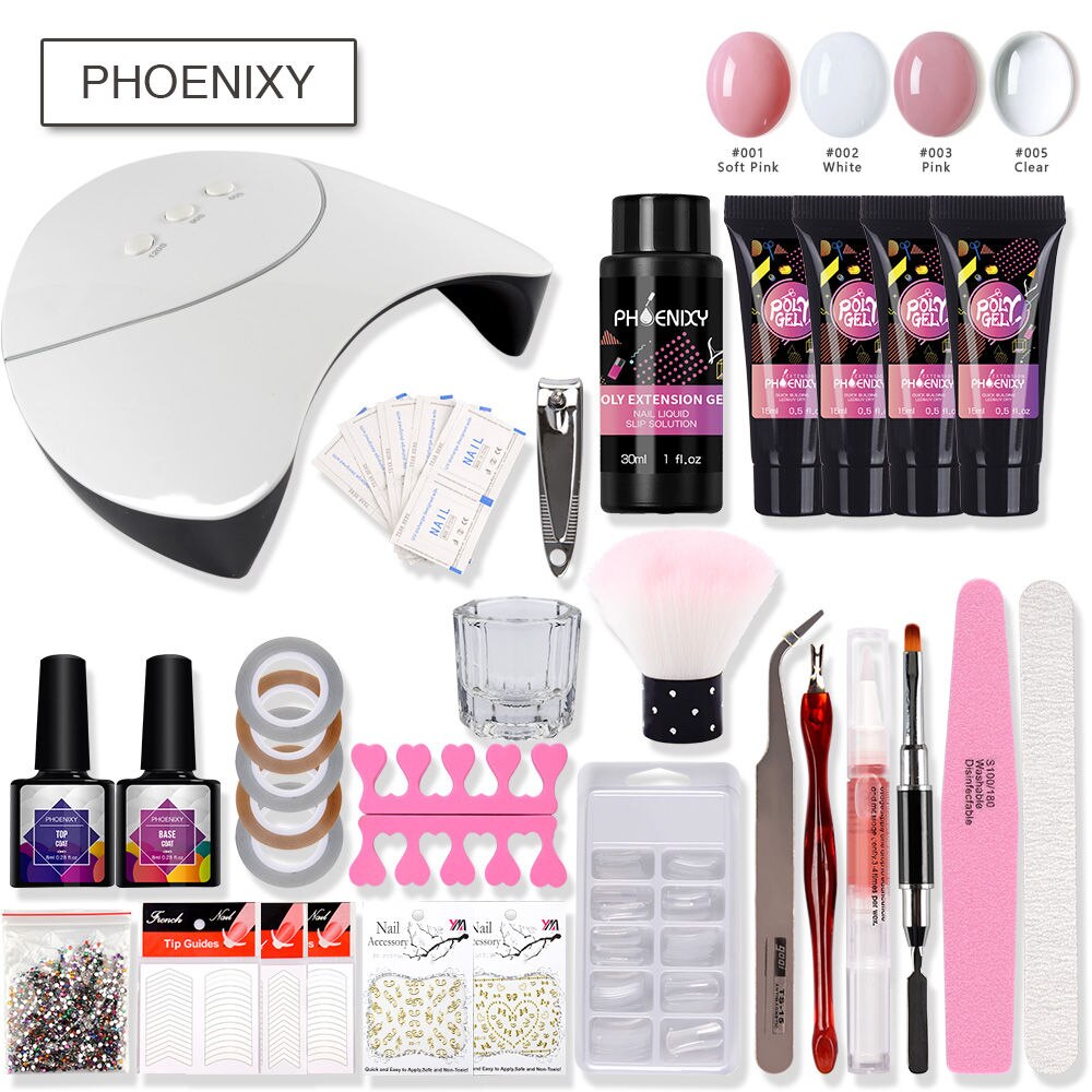 Komplet polygel neglesæt med 36w uv led lampe forlængelse gel sæt hårdt gelé builder gel nail art værktøjer til manicure: 36w sæt 3