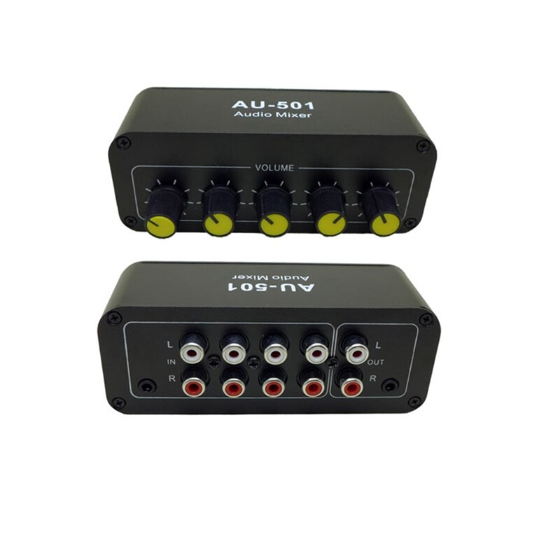 Stereo Audio Mixer (5 Input 1 Output) Multi-Channel Audio Source Reverberator Switch-Free 3.5mm+RCA Interface Diy
