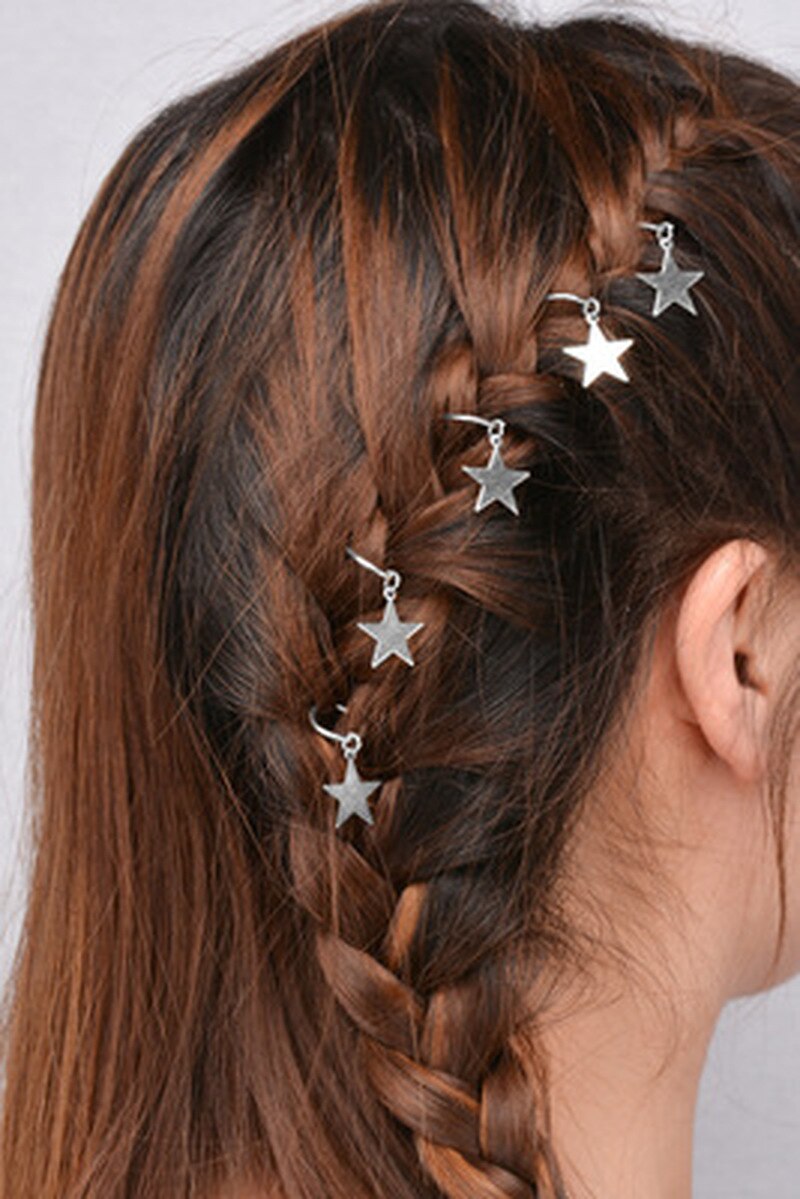 20pcs/lot Golden/ Silver Hair Braid Dreadlock Bead Cuff Clip Braid Hoop Circle Approx 14mm Inner Hole: sliver star 5pc
