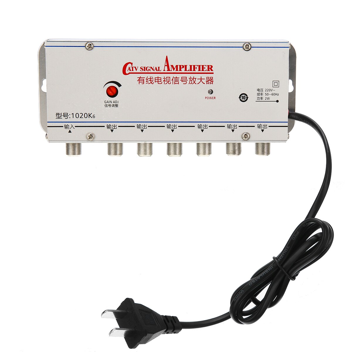 1 in 6out CATV Cable TV Signal Amplifier Adjustable 6 Way House-hold CATV Signal Amplifiers AMP Antenna Booster Splitter US Plug