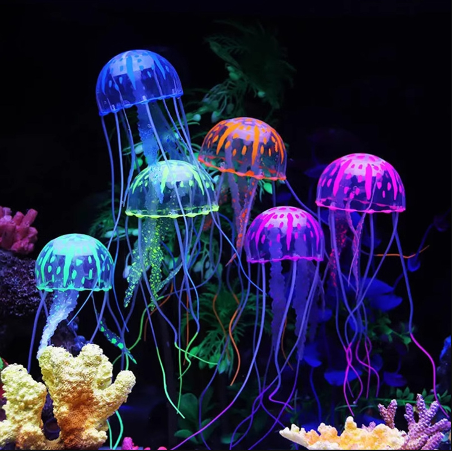 Colorido efecto brillante Artificial silicona vívida medusas pecera acuario decoración submarino ornamento decoración mascota acuática