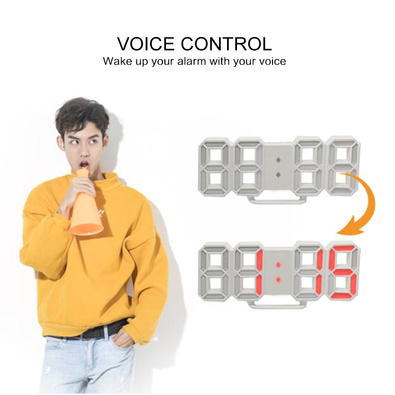 Digital 3D LED Digital Wall Clock Alarm Clocks Snooze Clock Calendar Thermometer Brightness Adjustable Office Home Decor Clock