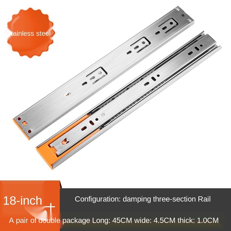 10&quot;-22&quot; Stainless Steel Drawer Slides Soft Close Drawer Track Rail Sliding Three-Section Cabinet Slides Furniture Hardware WF: 18 inch