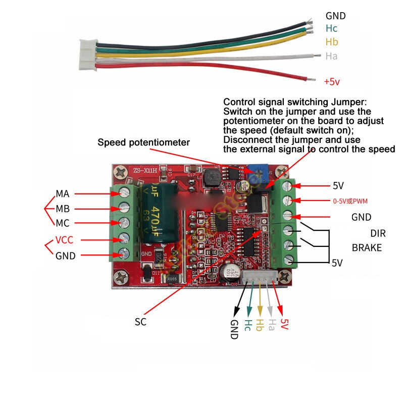 6V-72V 450W BLDC 3 phase DC brushless Hall motor driver