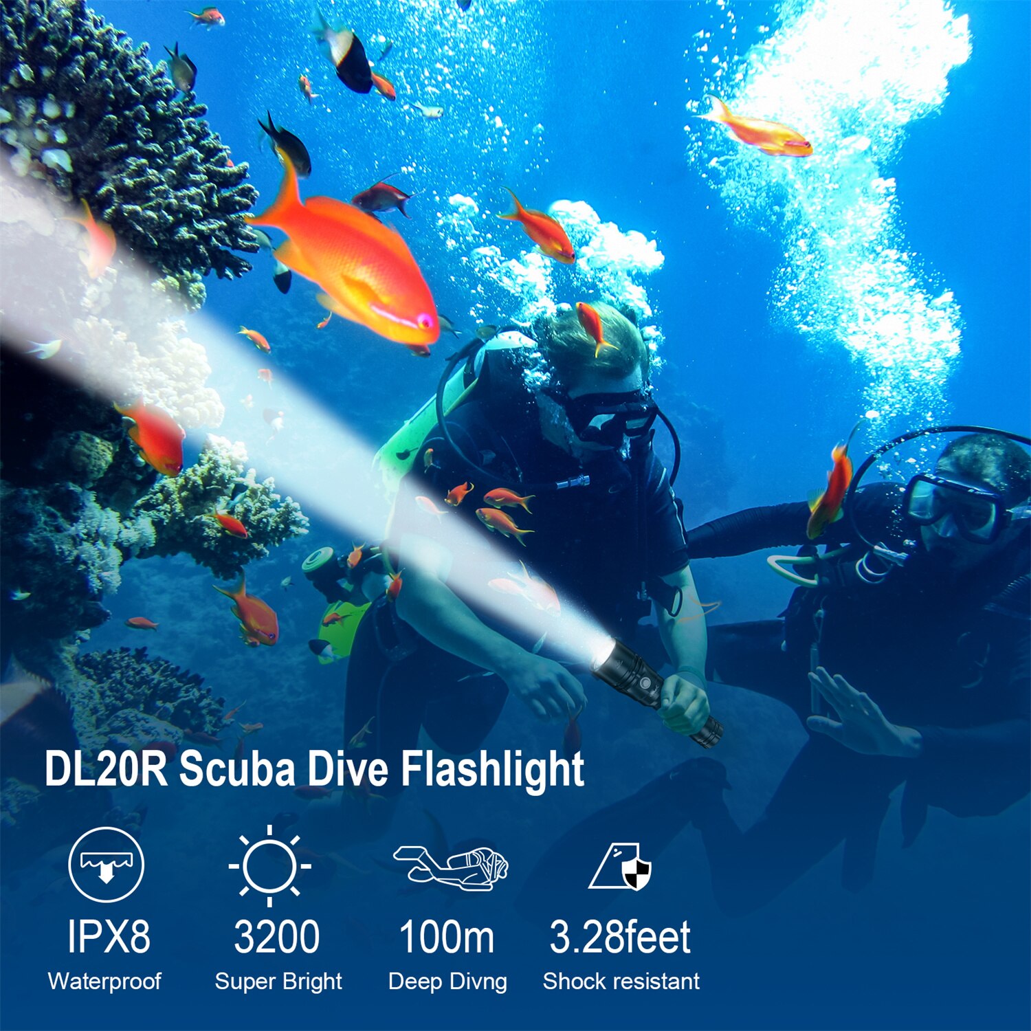 Wurkkos DL20R Diving Flashlight Rechargeable 18650 LED Scube Light IPX-8 Waterproof Cree XHP50.2 3200lm Hidden USB-C Port ATR