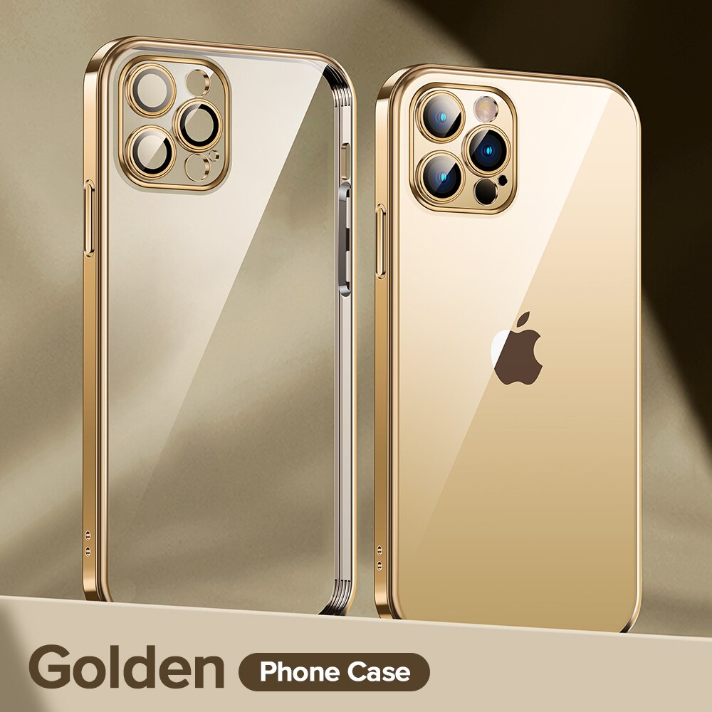 Joyroom-funda chapada para iPhone 12 Pro, cubierta completa de lente a prueba de golpes, suave, trasera de TPU para iPhone 12 Pro Max Mini: For iPhone 12 / Golden