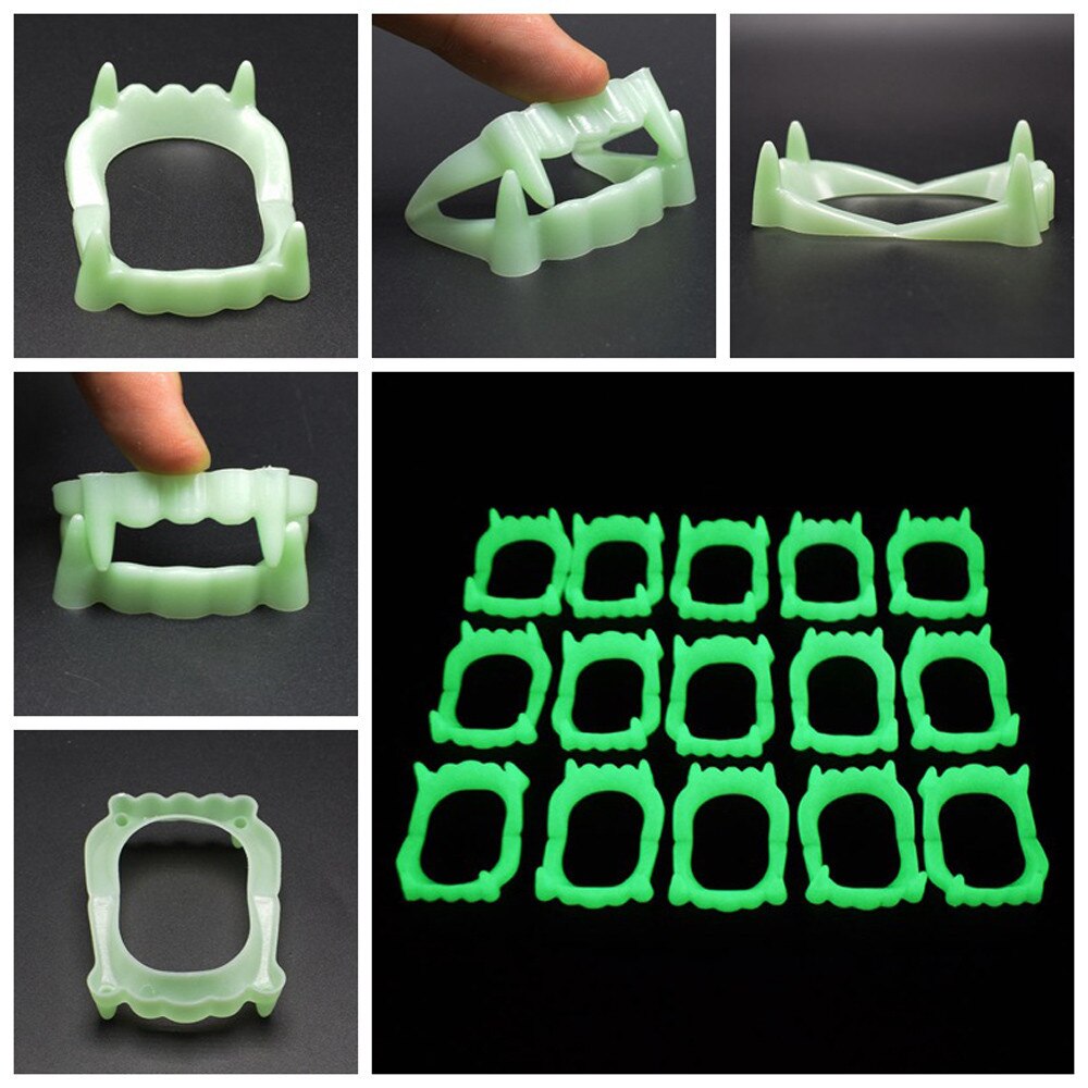 2Pcs Devil Tooth Fangs Halloween Decorative Vampire Luminous Dentures Halloween Novel Decoration Horror Tooth Costume Supply