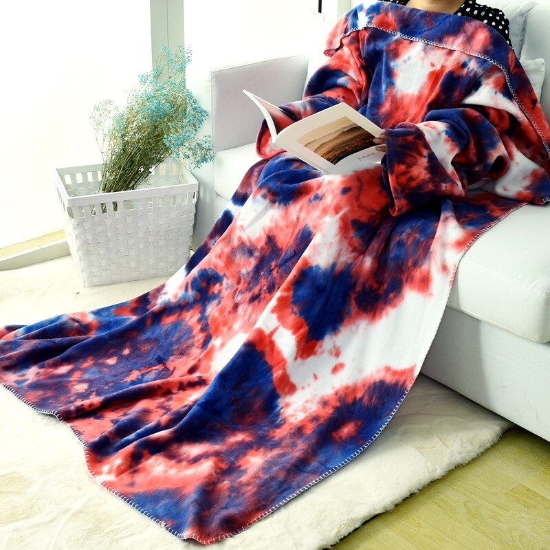 Manta suave para adultos, manta acogedora de mangas usables para el hogar, Unisex, sofá de viaje, mantas de siesta, toalla suave, tapiz para cama: Tie Dye Blue Red