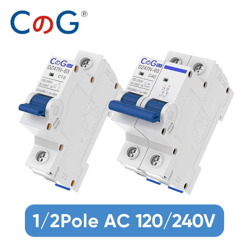 CG DZ47N 1 P/2 P 6A 10A 16A 20A 25A 32A 40A 50A 63A Stroomonderbreker 120/240 V MCB Din Rail Mount AC Disconnect Switch