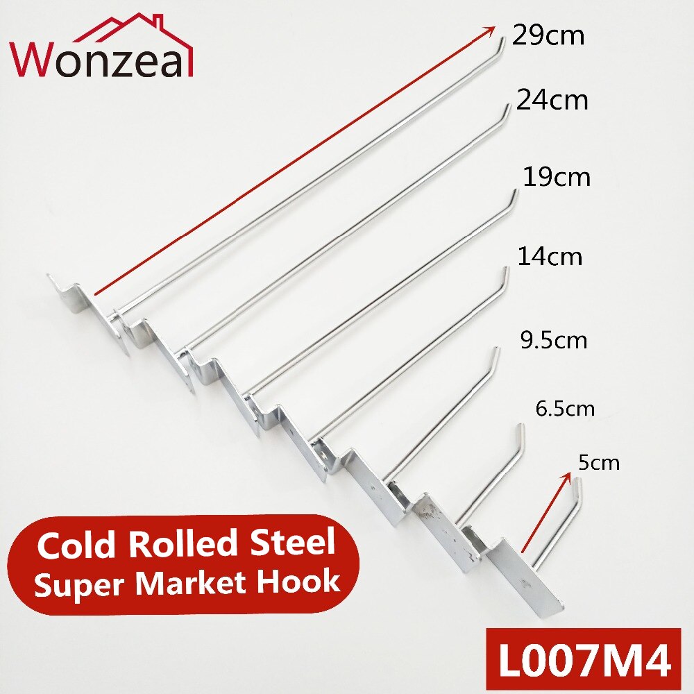 2 stuks/partij dia . 4mm displayhaken koudgewalst stalen pegboardhaken enkele slatwallhaken lengte 5cm/7cm/10cm/14cm/19cm/24cm/29cm