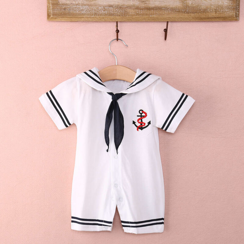 Sailor Kraag Korte Mouwen Baby Boy Romper Jumpsuit