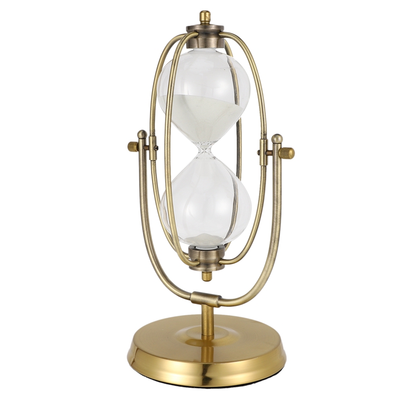 Metal, areia, vidro europeu rotação 60 minutos ampulheta temporizador decoração para casa desktop areia temporizador