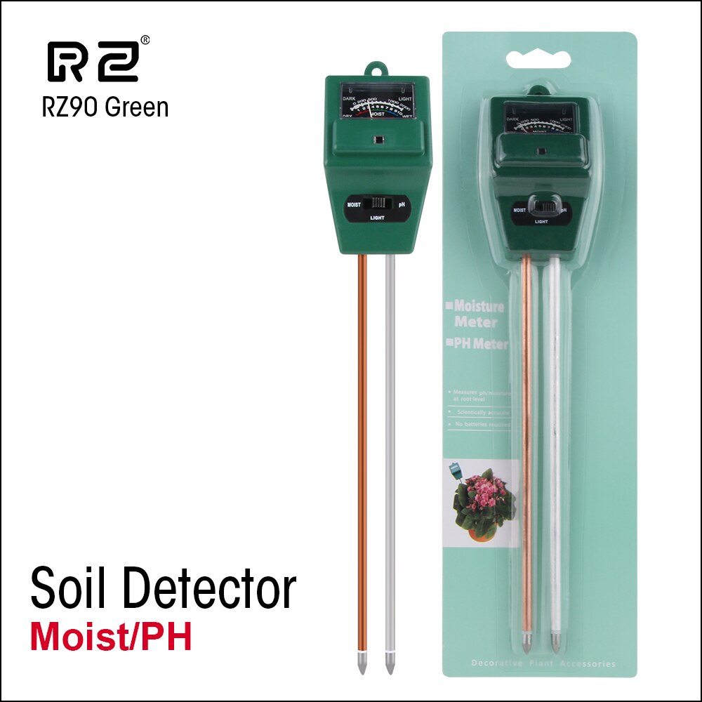 RZ 4 IN 1 Soil Tester Humidity Detector Digital PH Meter Soil Moisture Monitor Hygrometer Gardening Plant Lignt Sunlight Tester: RZ90-Green