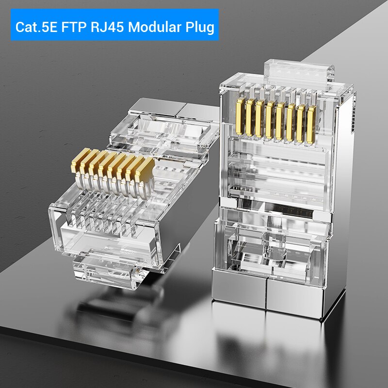 Vention Cat7 RJ45 Connector Cat7/6/5e STP 8P8C Modular Ethernet Cable Head Plug Gold-plated for Network RJ 45 Crimper Connectors: 50PCS / FTP---Cat.5E