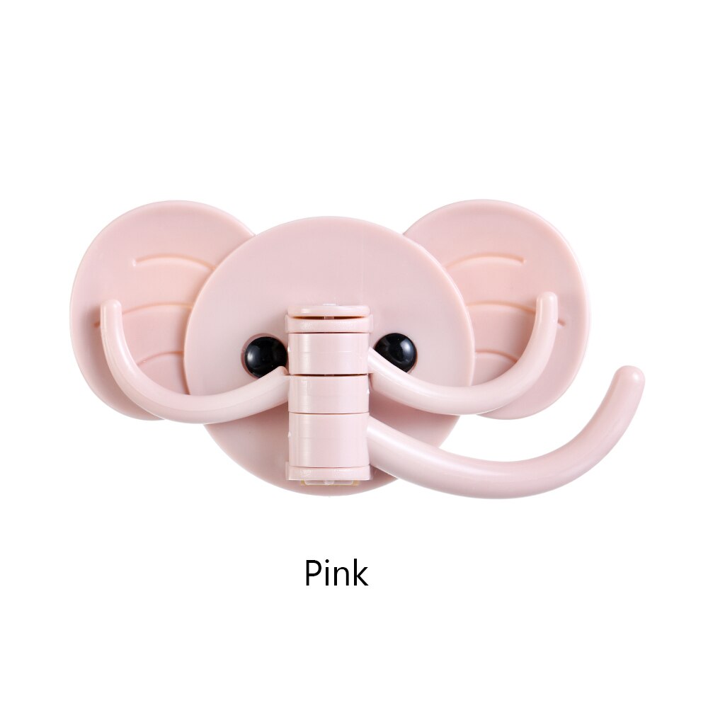 Rotary Elephant Traceless Sticking Hook Towel Storage Rack Seamless Adhesive Hooks Wall Hanger Bathroom Kitchen Supplies: pink